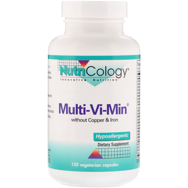 Nutricology, 구리와 철분이 들어있지 않은 멀티바이민, 식물성 캡슐 150정