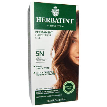 Herbatint, permanente haarkleurgel, 5N, licht kastanje, 4,56 fl oz (135 ml)