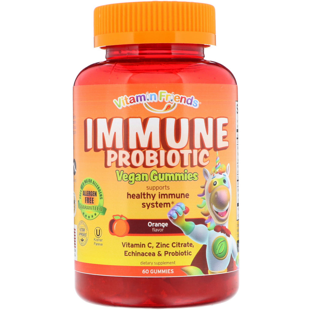 Vitamin Friends, Gomitas veganas con probióticos inmunes, Naranja, 60 gomitas