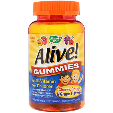 Calea naturii, viu! Gummies, multi-vitamine pentru copii, cireșe, portocale și struguri, 90 de gumii