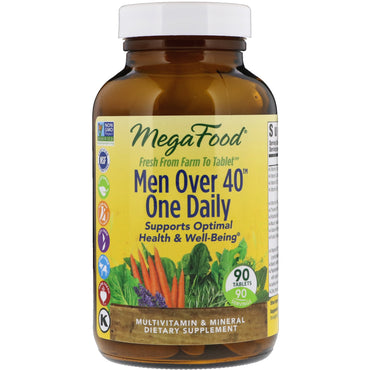 MegaFood, hombres mayores de 40 años, una dosis diaria, sin hierro, 90 tabletas