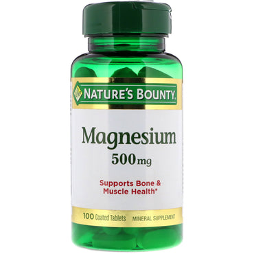 Nature's Bounty, Magnésio, 500 mg, 100 Comprimidos Revestidos