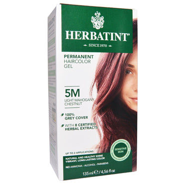 Herbatint, gel de colorare permanentă a părului, 5M, castan deschis de mahon, 4,56 fl oz (135 ml)