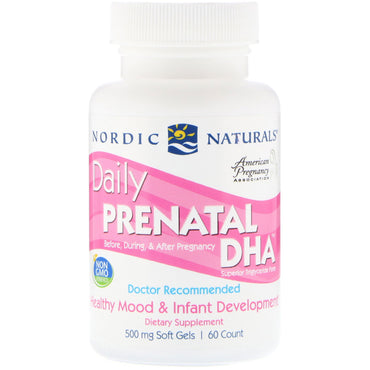 Nordic Naturals, DHA prenatal diario, 500 mg, 60 cápsulas blandas