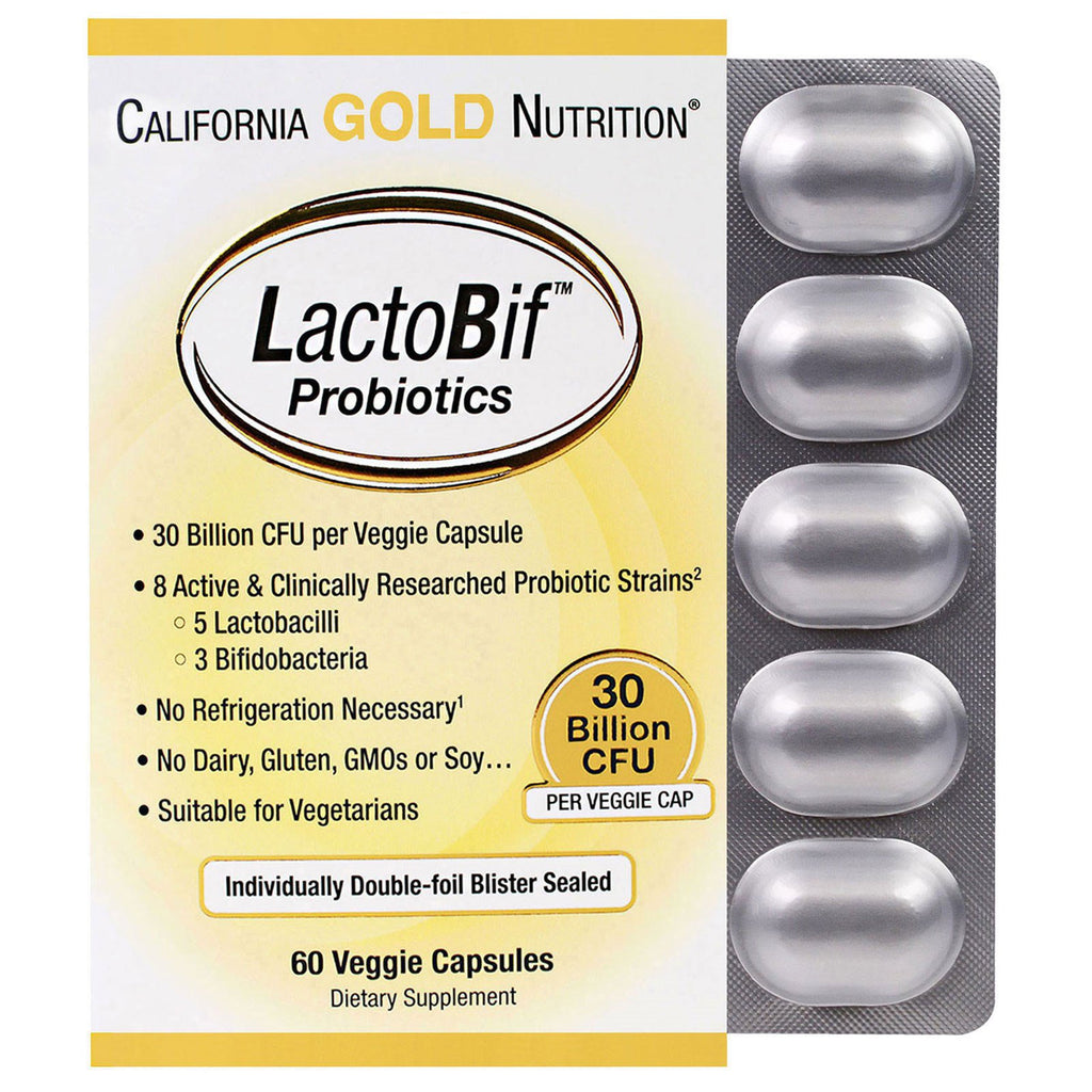 California Gold Nutrition, probióticos lactobif, 30 bilhões de UFC, 60 cápsulas vegetais