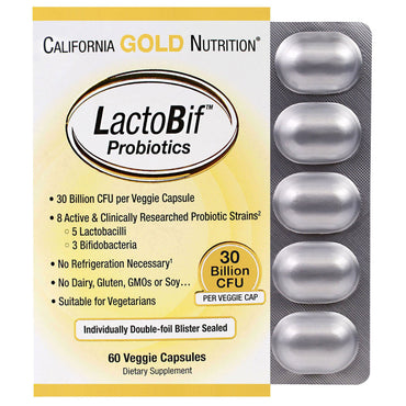 California gold nutrition, probiotiques lactobif, 30 milliards d'ufc, 60 capsules végétariennes