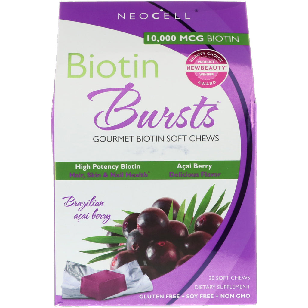 Neocell, biotin bursts, brasilianske acai bær, 30 myke tygger