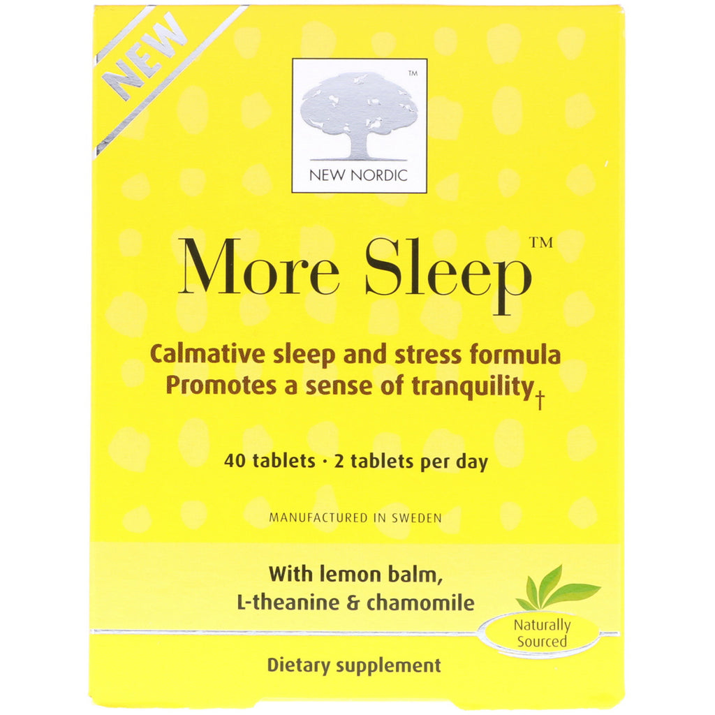 New Nordic US Inc, Plus de sommeil, formule calmante pour le sommeil et le stress, 40 comprimés