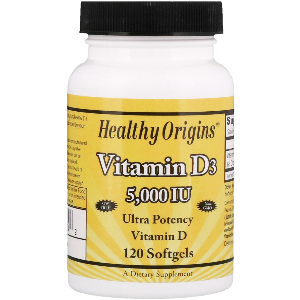 Healthy Origins, Vitamine D3, 5 000 UI, 120 gélules