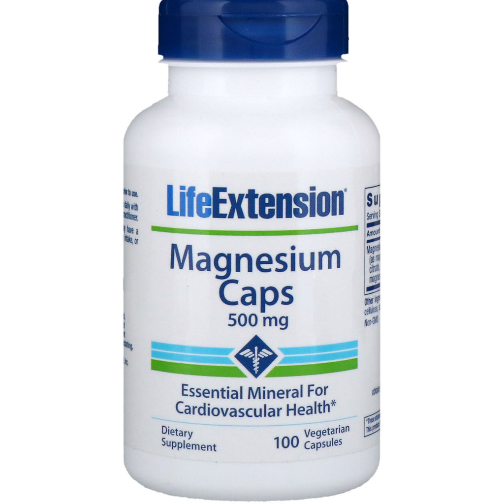 Livsförlängning, magnesiumkapslar, 500 mg, 100 vegetariska kapslar