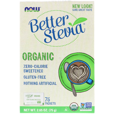 Now Foods, Certificado, Better Stevia, 75 paquetes, 2,65 oz (75 g)