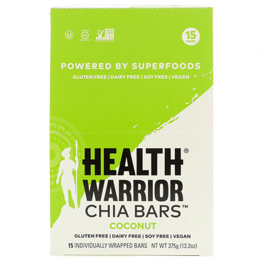 Health Warrior, Inc., Barras de chía, coco, 15 barras, 375 g (13,2 oz)
