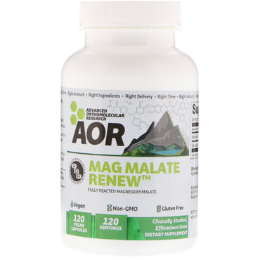 Advanced Orthomolecular Research AOR, Mag Malate Renew, 120 cápsulas veganas
