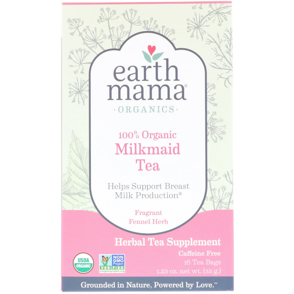 Earth Mama, s, 100 % Milkmaid Tea, velduftende fennikelurt, koffeinfri, 16 teposer, 1,23 oz (35 g)