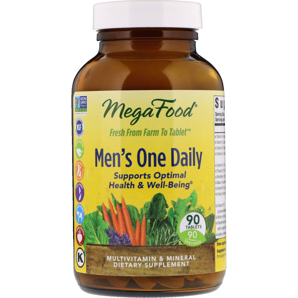 MegaFood, Men's One Daily, IJzervrij, 90 tabletten