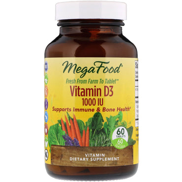 MegaFood, vitamina D3, 1000 UI, 60 tabletas