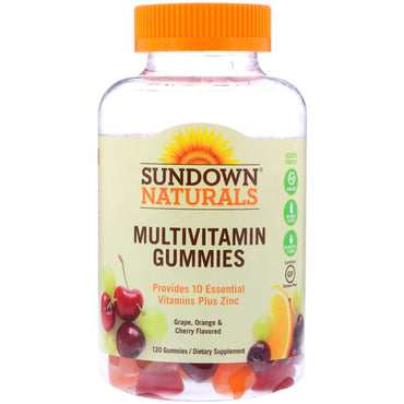 Sundown Naturals, Gomitas multivitamínicas, con sabor a uva, naranja y cereza, 120 gomitas