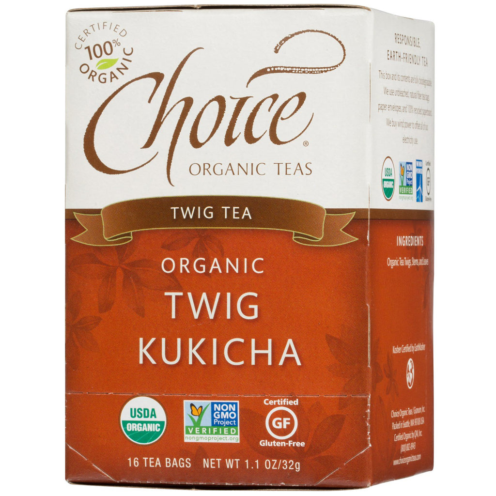 Choice Teas, Twig Tea, , Twig Kukicha, 16 tepåsar, 1,1 oz (32 g)