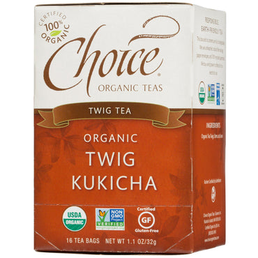 Tè scelti, Tè ramoscello, Tè ramoscello Kukicha, 16 bustine di tè, 1,1 oz (32 g)