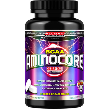 Allmax Nutrition, Aminocore, BCAA, 45:30:25, BCAA-Technologie, 210 Tabletten mit schneller Freisetzung