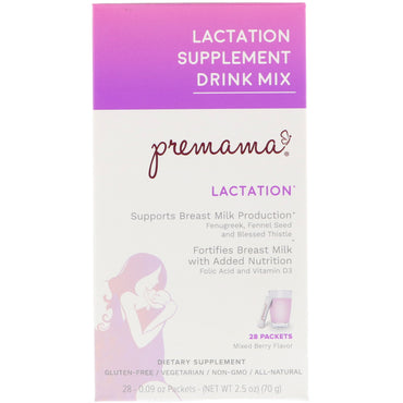 Premama, مزيج مشروبات مكملات الرضاعة، خليط التوت، 28 كيسًا، 2.5 أونصة (70 جم)