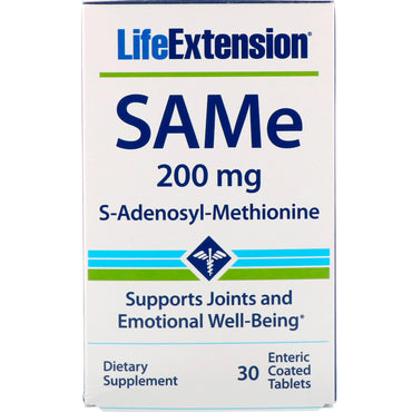 Life Extension, SAMe, 200 mg, 30 tabletas con recubrimiento entérico