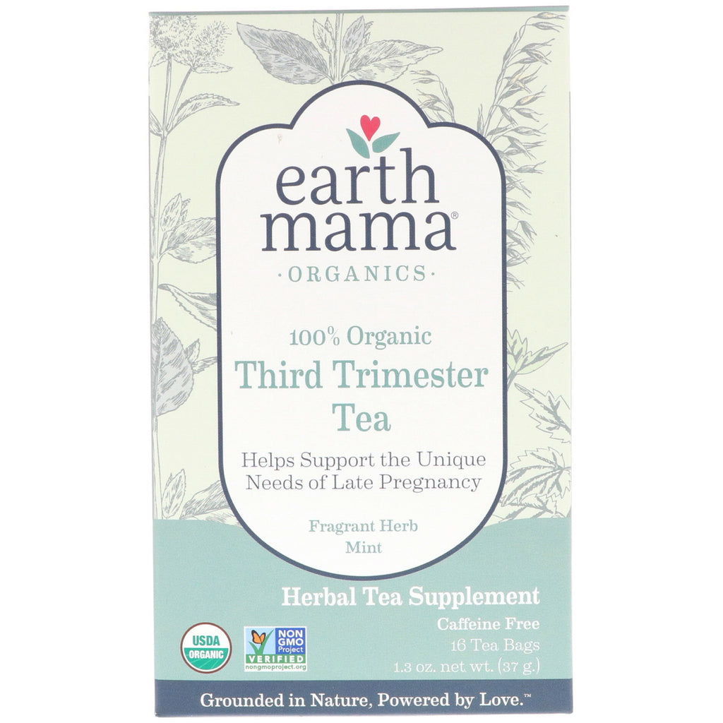 Earth Mama, 100 % te fra tredje trimester, duftende urtmynte, 16 teposer, 37 g (1,3 oz)