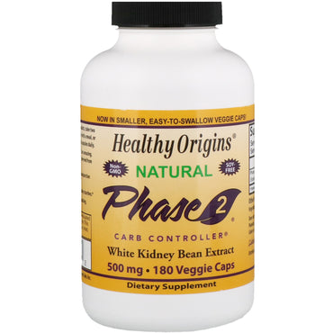 Healthy Origins, Contrôleur de glucides de phase 2, Extrait de haricot blanc, 500 mg, 180 gélules végétales
