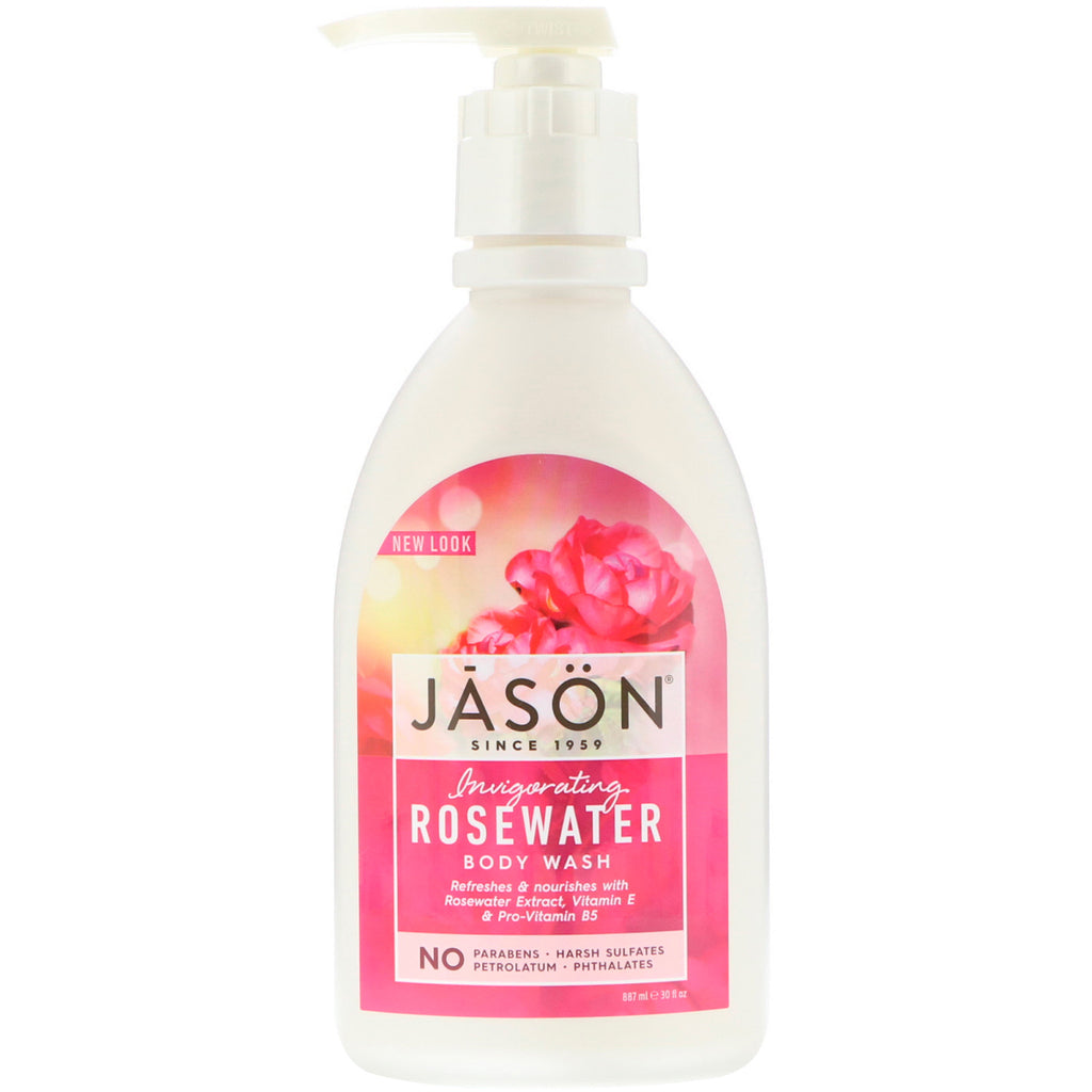 Jason Natural, Sabonete Líquido Corporal, Água de Rosas Revigorante, 887 ml (30 fl oz)