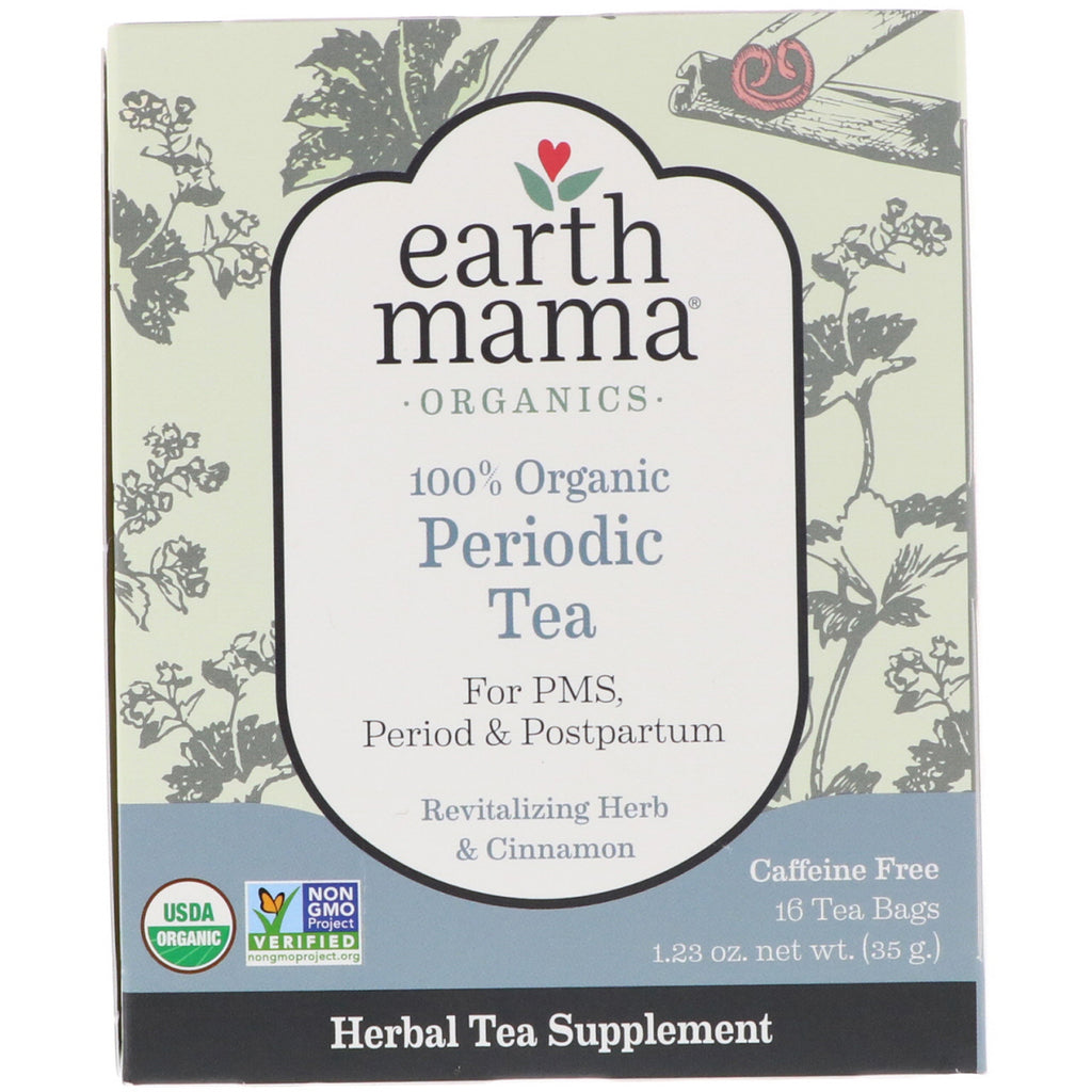 Earth Mama, 100 % periodiskt te, vitaliserande ört och kanel, 16 tepåsar, 1,23 oz (35 g)