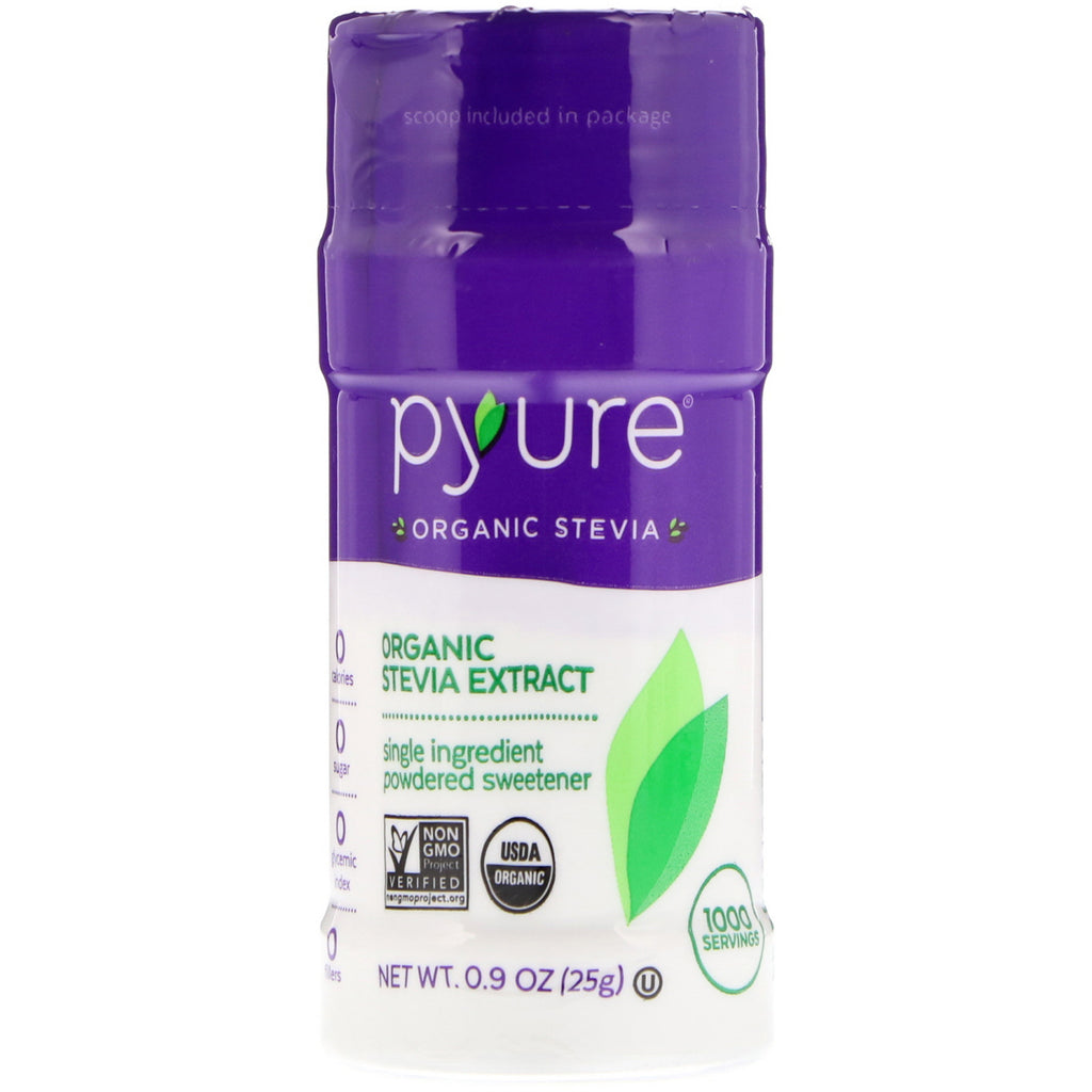 Pyure, Stevia-ekstrakt, pulverisert søtningsmiddel, 0,9 oz (25 g)