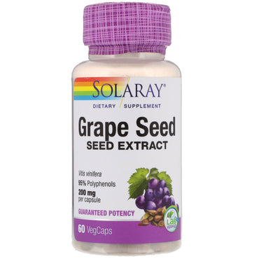 Solaray, extracto de semilla de uva, 200 mg, 60 cápsulas vegetarianas