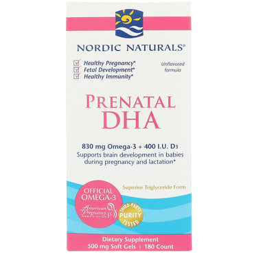Nordic Naturals, DHA טרום לידתי, פורמולה ללא טעם, 500 מ"ג, 180 ג'לים רכים