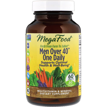 MegaFood, hombres mayores de 40 años, una dosis diaria, fórmula sin hierro, 60 tabletas