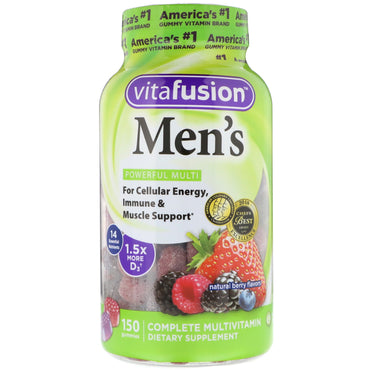 VitaFusion, multivitamínico completo para hombres, sabores naturales de bayas, 150 gomitas