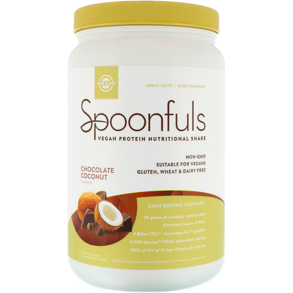 Solgar, Spoonfuls, Vegan Protein Nutritional Shake, Chocolate Coconut, 24.19 oz (686 g)
