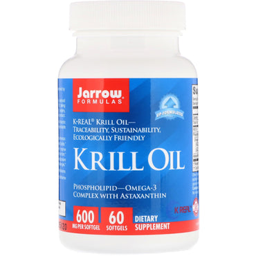 Fórmulas Jarrow, óleo de krill, 60 cápsulas moles