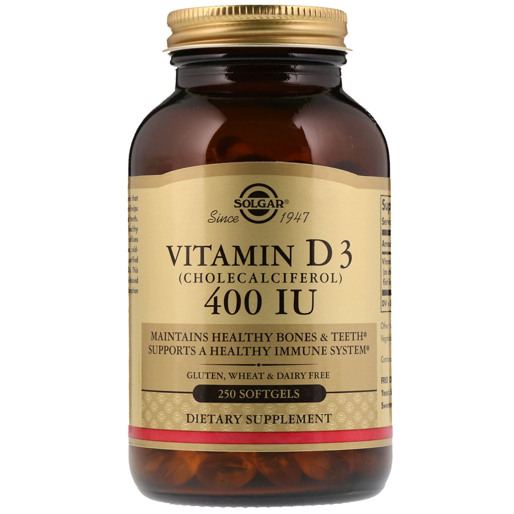 Solgar, vitamin d3 (kolekalsiferol), 400 iu, 250 myke geler