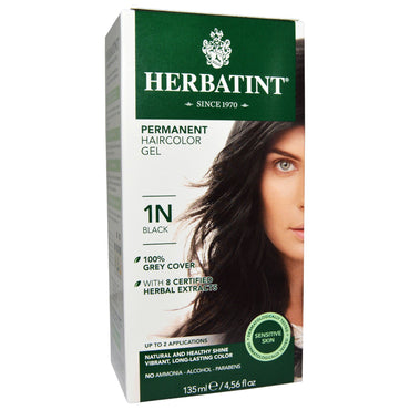 Herbatint, gel de colorare permanentă a părului, 1N, negru, 4,56 fl oz (135 ml)