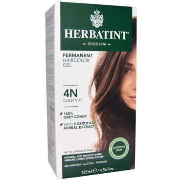 Herbatint, gel de colorare permanentă a părului, 4N, castan, 4,56 fl oz (135 ml)