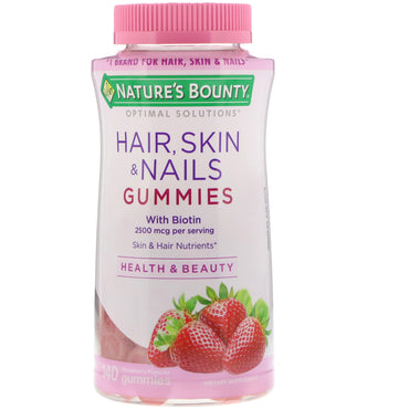 Nature's Bounty, Optimal Solutions, 모발, 피부 및 손톱, 딸기맛, 2500mcg, 구미젤리 140개