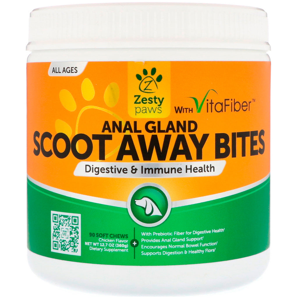Zesty Paws, Scoot Away Bites, Santé digestive et immunitaire, pour chiens, tous âges, saveur de poulet, 90 mastications douces