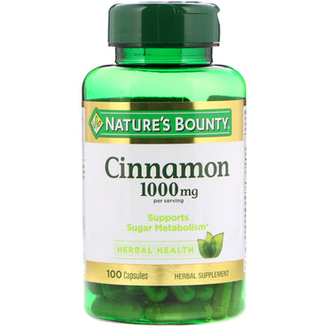 Nature's Bounty, Cannelle, 1000 mg, 100 gélules