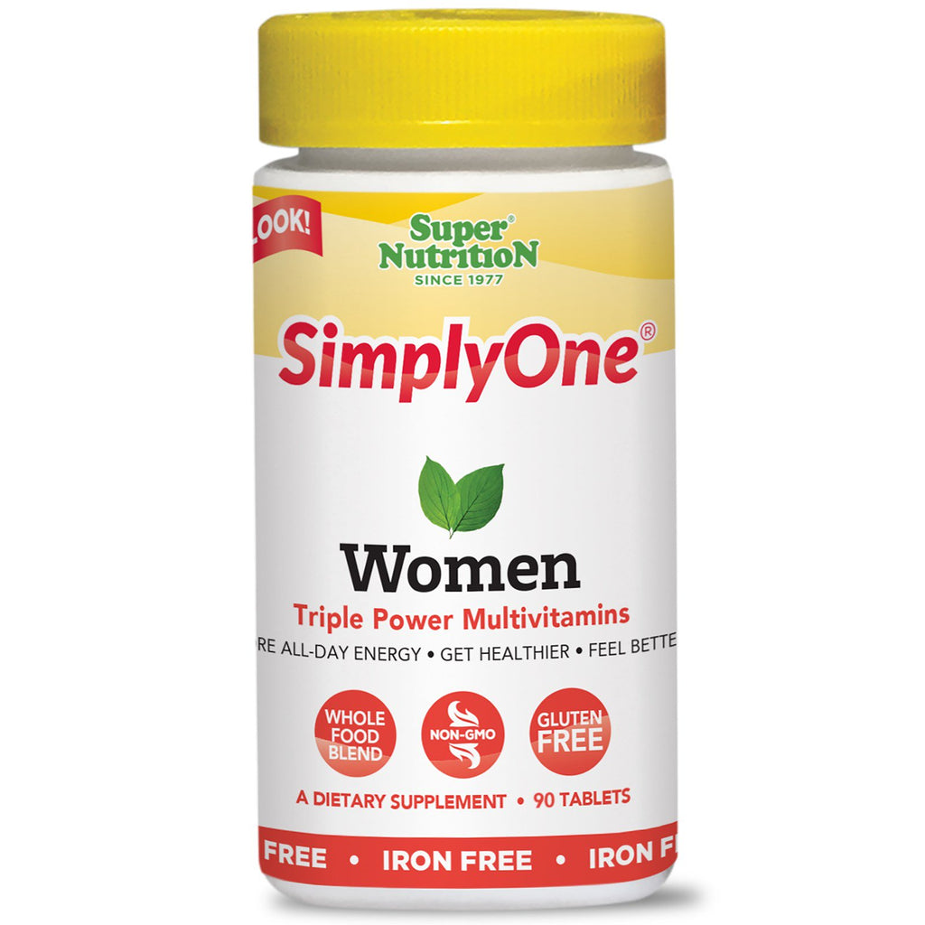 Super Nutrition, Simply One, multivitaminas triple poder para mujeres, sin hierro, 90 tabletas