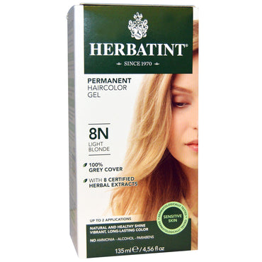 Herbatint, gel de colorare permanentă a părului, 8N, blond deschis, 4,56 fl oz (135 ml)