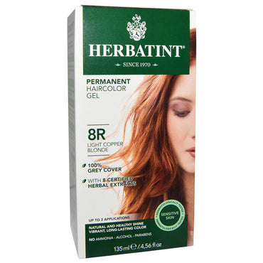 Herbatint, ג'ל צבע שיער קבוע, 8R, בלונד נחושת בהירה, 4.56 פל אונקיות (135 מ"ל)