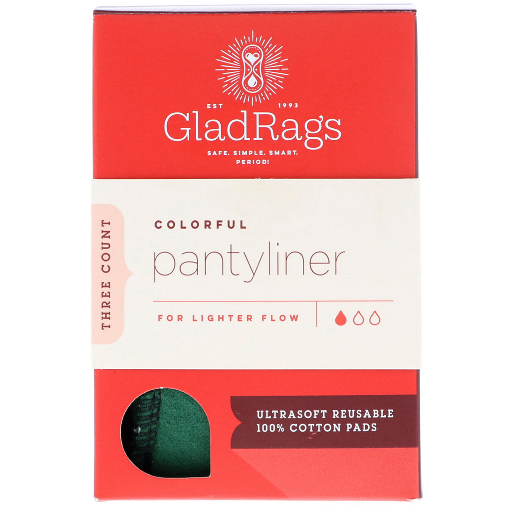 GladRags, Pantyliner coloré, réutilisable, pour un flux plus léger, 3 protège-slips