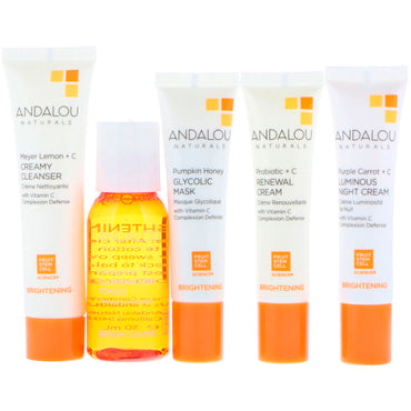 Andalou Naturals, Get Starting Brightening, productos básicos para el cuidado de la piel, kit de 5 piezas