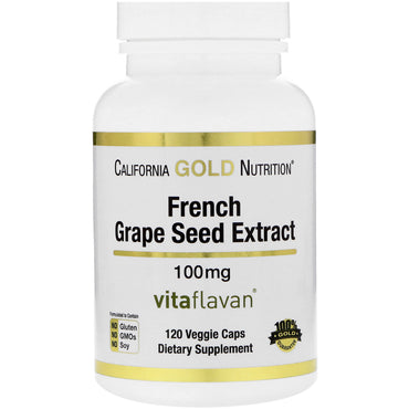 California Gold Nutrition, extracto de semilla de uva francesa, 100 mg, polifenol antioxidante, 120 cápsulas vegetales