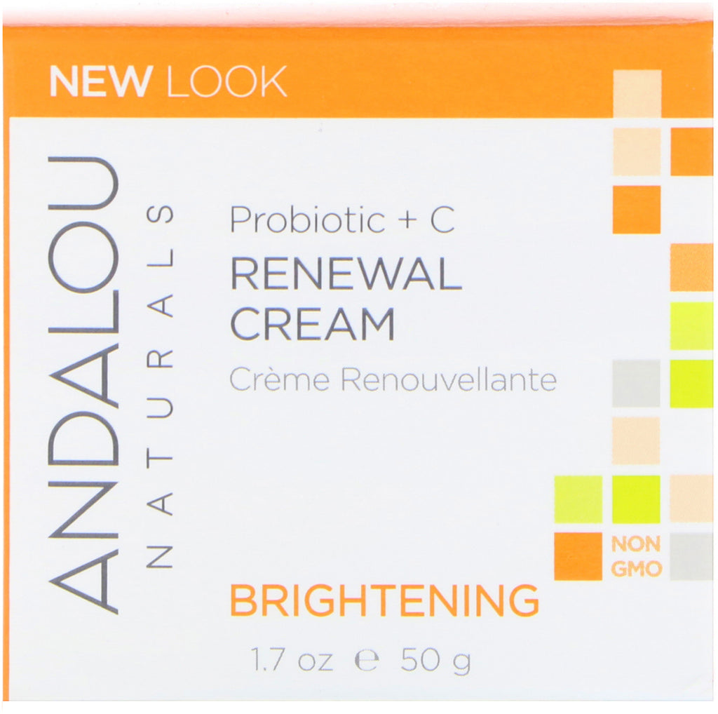 Andalou Naturals, Renewal Cream, Probiotisk + C, Brightening, 1,7 fl oz (50 ml)